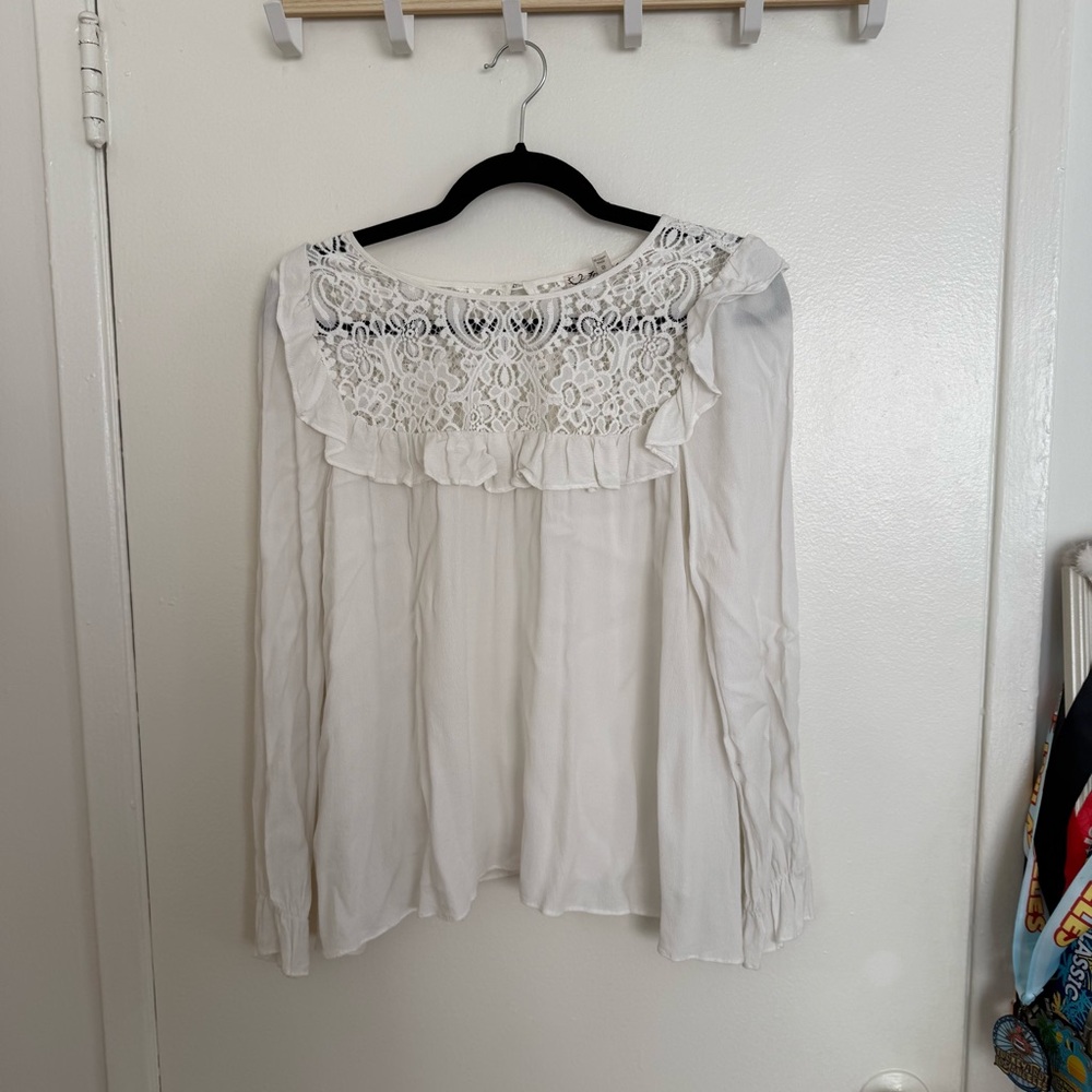 For Love and Lemons Lace Yoke Ruffle Blouse